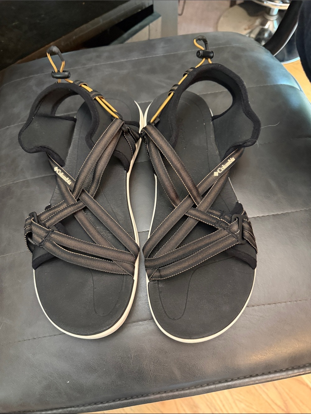 Columbia Women's Black and Yellow Strappy Outdoor Sandals. Size 10 like new!